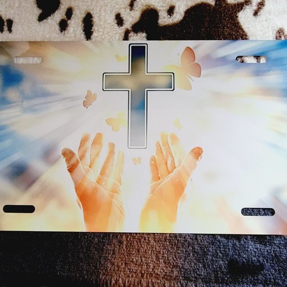 Praying Hands Butterfly Religious Car Tag Handmade Vehicle License Plate - Picture 4 of 6